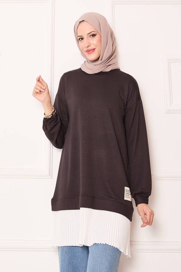 Gly - Eteği Pilise Garnili Salaş Tunik Kahve (1) Gly - Eteği Pilise Garnili Salaş Tunik Kahve (1)