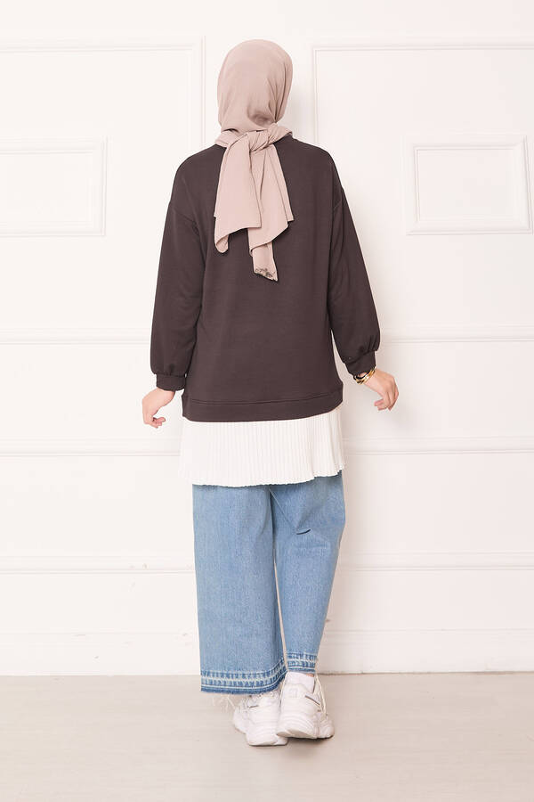 Eteği Pilise Garnili Salaş Tunik Kahve - 4