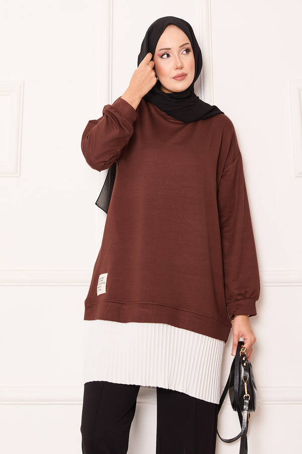 Gly - Eteği Pilise Garnili Salaş Tunik Kiremit (1) Gly - Eteği Pilise Garnili Salaş Tunik Kiremit (1)