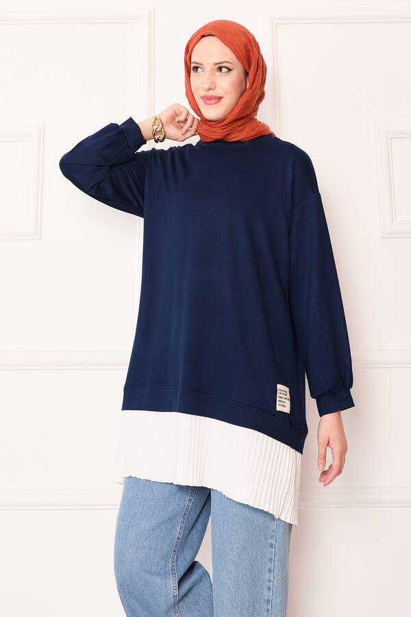 Gly - Eteği Pilise Garnili Salaş Tunik Lacivert (1) Gly - Eteği Pilise Garnili Salaş Tunik Lacivert (1)