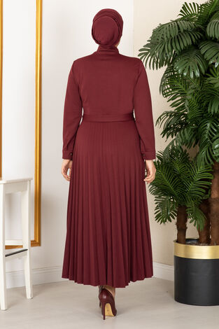 Eteği Piliseli Elbise 100MD21515 Acı Bordo - Thumbnail