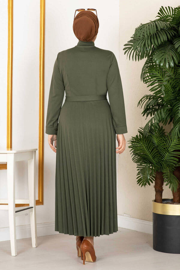 Eteği Piliseli Elbise 100MD21515 Çağla Yeşili