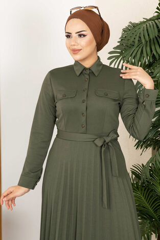 Eteği Piliseli Elbise 100MD21515 Çağla Yeşili - Thumbnail