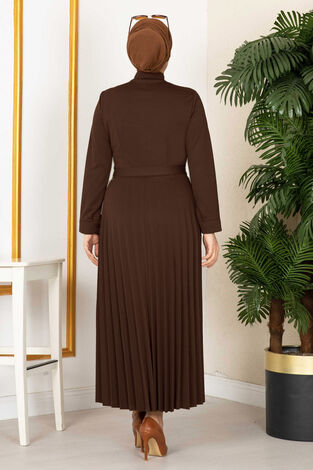 Eteği Piliseli Elbise 100MD21515 Kahve - Thumbnail