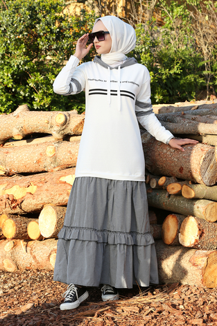 Eteği Pötikare Fırfır Detaylı Tesettür Elbise 575M-11929 Beyaz - Thumbnail