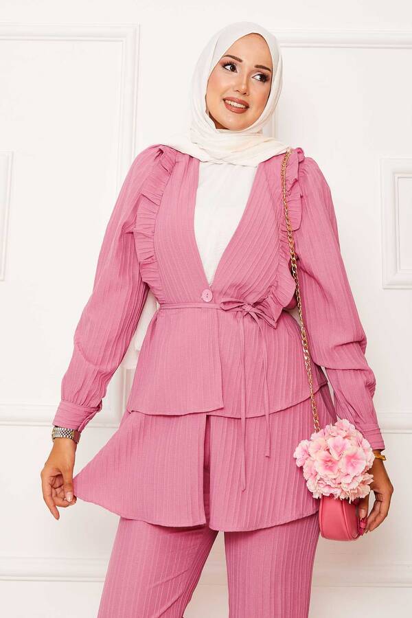 MD - Eteği Volanlı Fırfır Detaylı İkili Takım Pembe (1) MD - Eteği Volanlı Fırfır Detaylı İkili Takım Pembe (1)