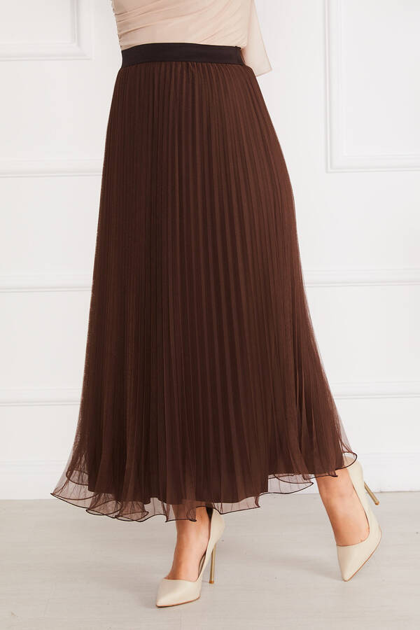 Kç - Eteği Volanlı Tesettür Tül Etek Kahve (1) Kç - Eteği Volanlı Tesettür Tül Etek Kahve (1)