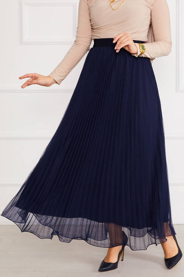 Kç - Eteği Volanlı Tesettür Tül Etek Lacivert (1) Kç - Eteği Volanlı Tesettür Tül Etek Lacivert (1)