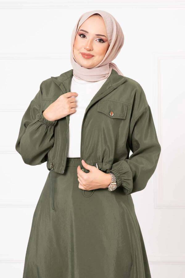 MD - Etekli İkili Tesettür Takım Haki (1)