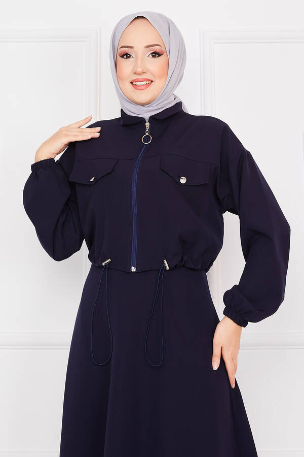 MD - Etekli İkili Tesettür Takım Lacivert (1)