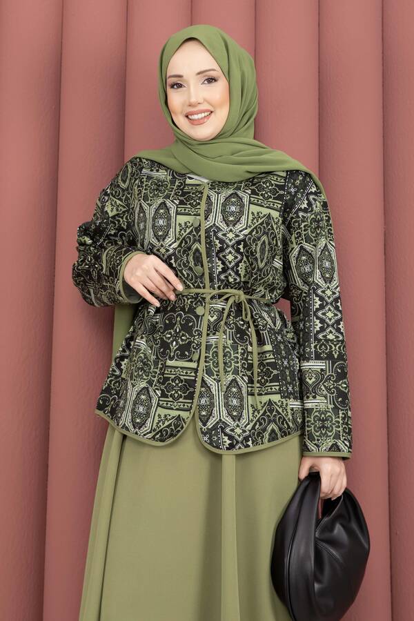 Mat - Etnik Desen Ceket & Etek Takım Haki (1)