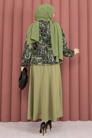 Etnik Desen Ceket & Etek Takım Haki - Thumbnail