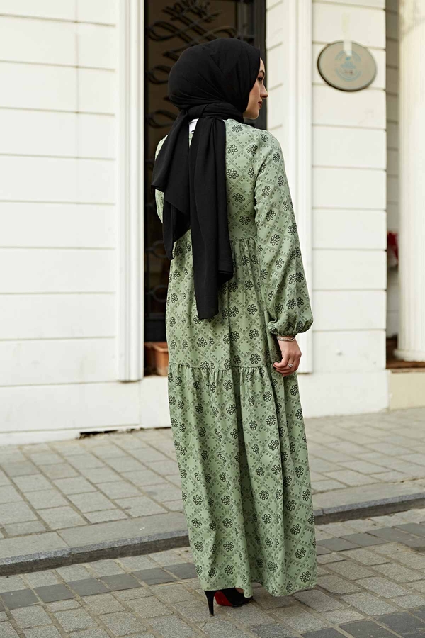 Etnik Desenli Fisto Elbise 100MD-7202 Çağla Yeşili