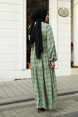 Etnik Desenli Fisto Tesettür Elbise 100MD-7202 Mint - Thumbnail