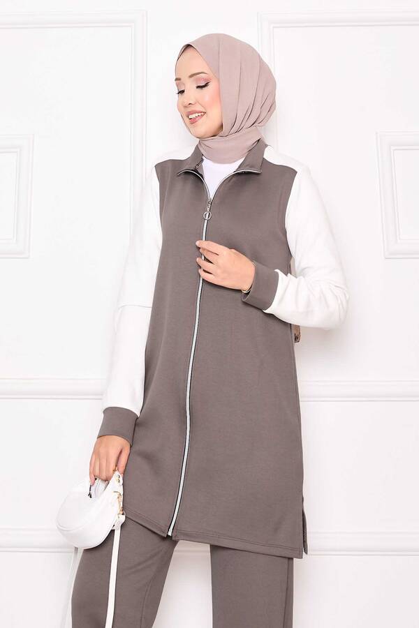 CVN - Fermuar & Garnili Spor İkili Takım Koyu Vizon (1)