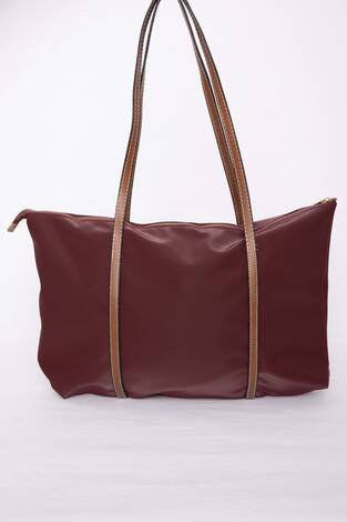 Fermuar Detaylı El & Omuz Çantası Bordo - Thumbnail