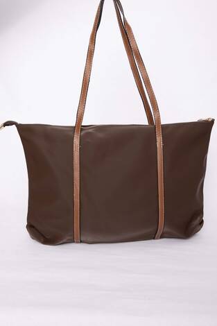 Fermuar Detaylı El & Omuz Çantası Kahve - Thumbnail