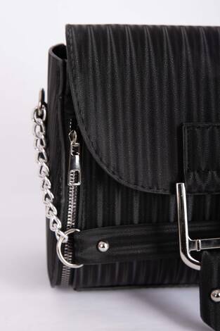 Fermuar Detaylı El & Omuz Çantası Siyah - Thumbnail