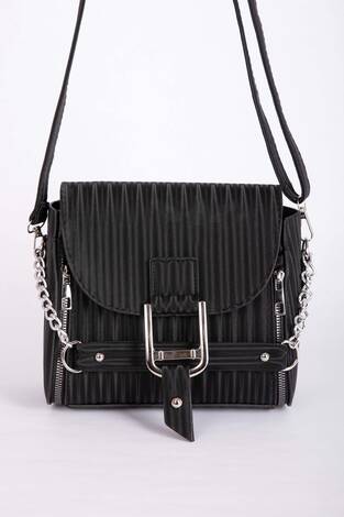 Fermuar Detaylı El & Omuz Çantası Siyah - Thumbnail