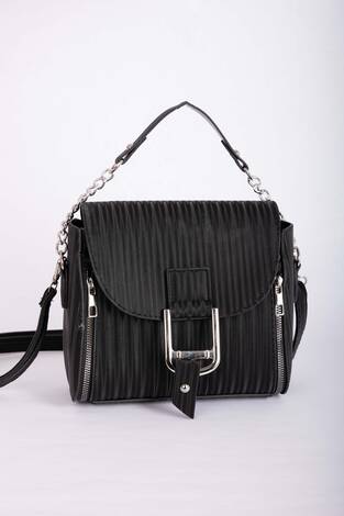 Fermuar Detaylı El & Omuz Çantası Siyah - Thumbnail
