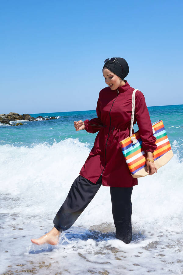 Fermuar Detaylı Tesettür Mayo Bordo Fermuar Detaylı Tesettür Mayo Bordo