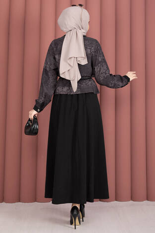 Fermuarlı Crop Ceketli Etekli Takım Mürdüm - Thumbnail