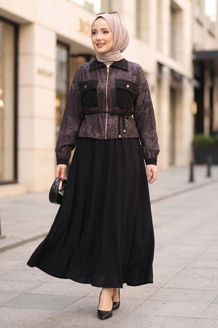 Fermuarlı Crop Ceketli Etekli Takım Mürdüm