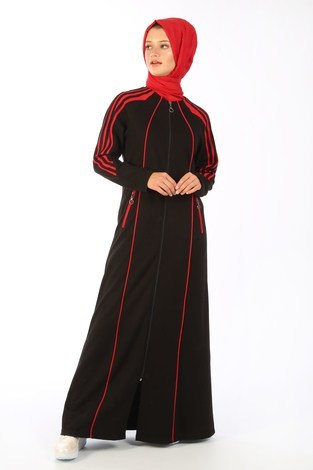 Fermuarlı Spor Ferace Elbise 1819-02 siyah - Thumbnail