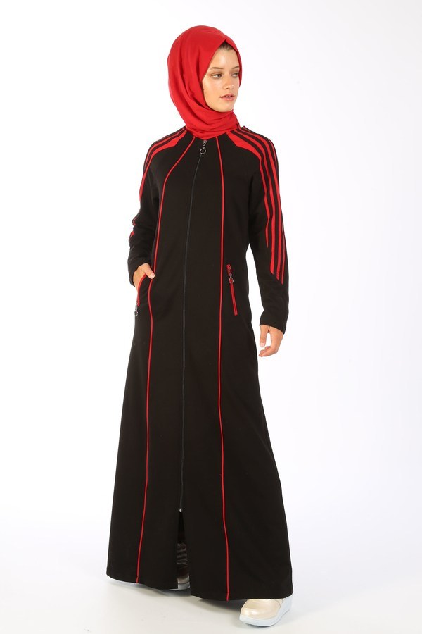 Fermuarlı Spor Ferace Elbise 1819-02 siyah