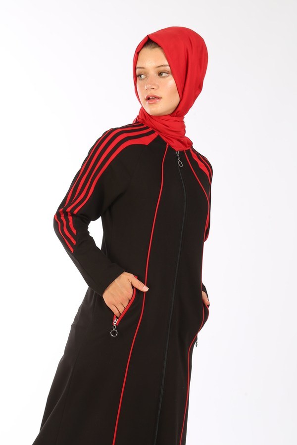 Fermuarlı Spor Ferace Elbise 1819-02 siyah