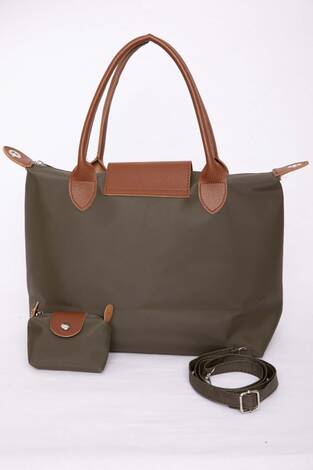 Fermuarlı Kapaklı El & Omuz Çantası Haki - Thumbnail