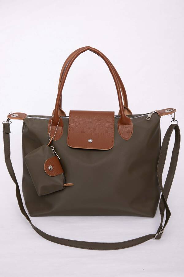 Dmç - Fermuarlı Kapaklı El & Omuz Çantası Haki (1)