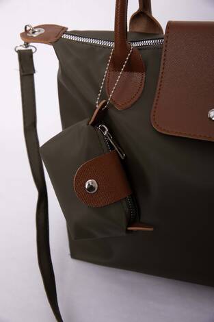 Fermuarlı Kapaklı El & Omuz Çantası Haki - Thumbnail