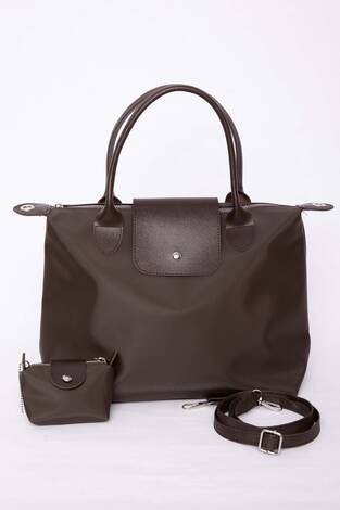 Fermuarlı Kapaklı El & Omuz Çantası Kahve - Thumbnail