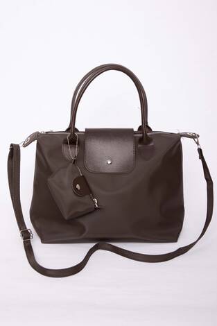 Fermuarlı Kapaklı El & Omuz Çantası Kahve - Thumbnail