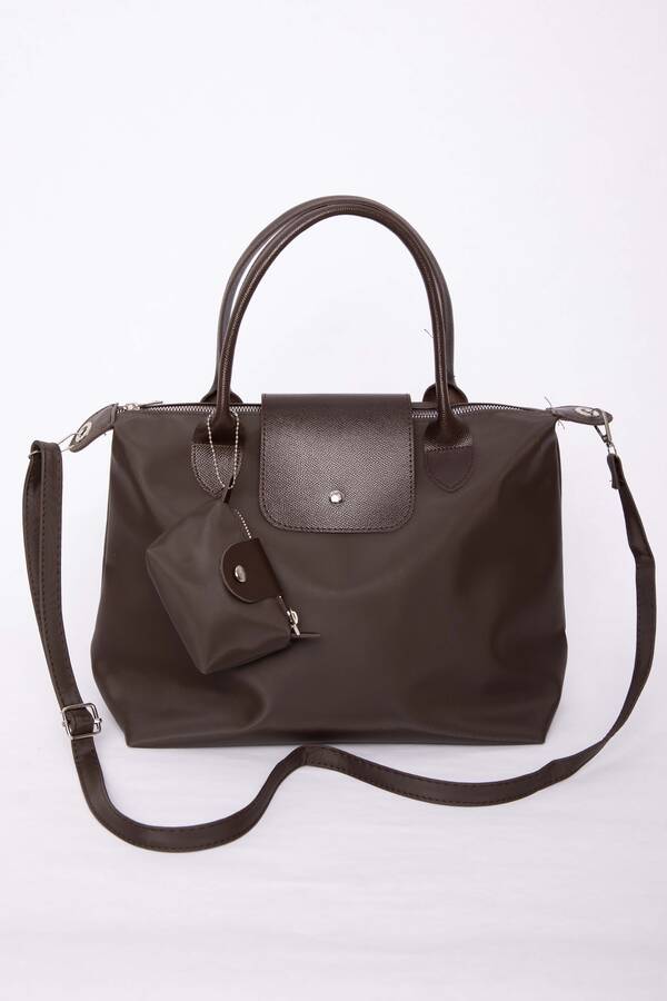 Dmç - Fermuarlı Kapaklı El & Omuz Çantası Kahve