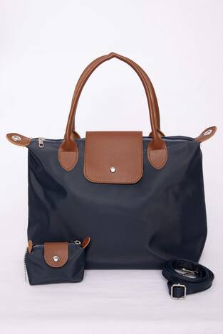 Fermuarlı Kapaklı El & Omuz Çantası Lacivert - Thumbnail