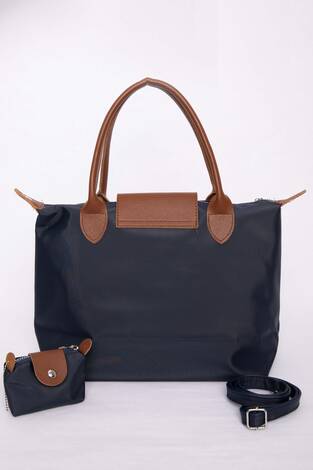 Fermuarlı Kapaklı El & Omuz Çantası Lacivert - Thumbnail