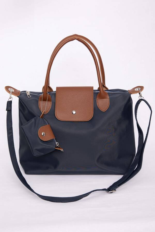 Dmç - Fermuarlı Kapaklı El & Omuz Çantası Lacivert