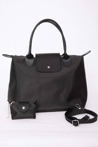 Fermuarlı Kapaklı El & Omuz Çantası Siyah