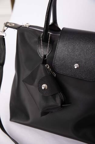 Fermuarlı Kapaklı El & Omuz Çantası Siyah - Thumbnail