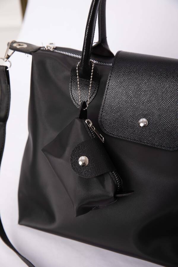 Dmç - Fermuarlı Kapaklı El & Omuz Çantası Siyah (1)