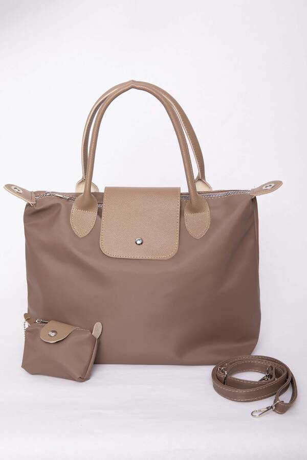 Dmç - Fermuarlı Kapaklı El & Omuz Çantası Vizon