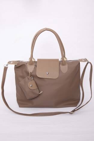 Fermuarlı Kapaklı El & Omuz Çantası Vizon - Thumbnail