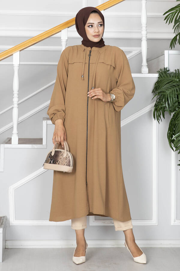 Pol - Fermuarlı Tesettür Kap Camel