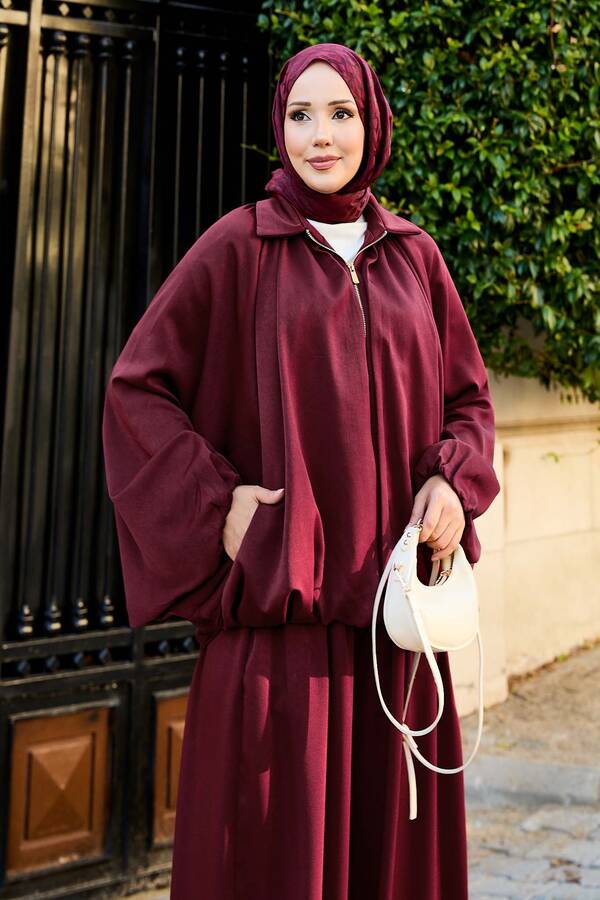 Htn - Fermuarlı Yarasa Kol Salaş İkili Takım Bordo (1)