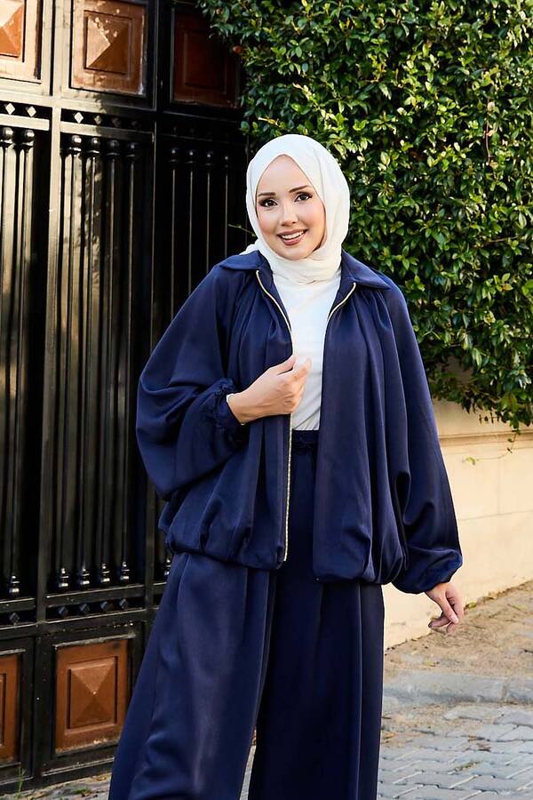 Htn - Fermuarlı Yarasa Kol Salaş İkili Takım Lacivert (1)