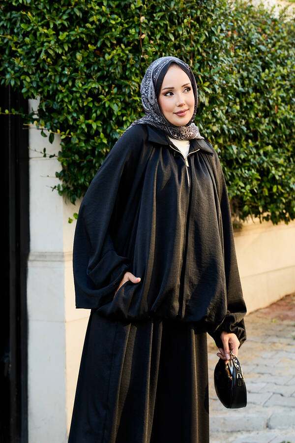 Htn - Fermuarlı Yarasa Kol Salaş İkili Takım Siyah (1)