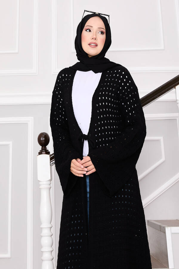 Krd - File Detaylı Önü Bağlamalı Triko Hırka Siyah (1)