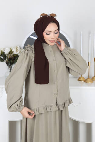 Fırfır Detaylı Düğmeli Etekli Takım Mint - Thumbnail